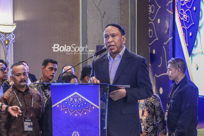 Wakil Ketua Umum PSSI 1, Zainudin Amali, sedang memberikan sambutan dalam Kongres Luar Biasa PSSI di Hotel Sangri-La, Jakara, 16 Februari 2023.