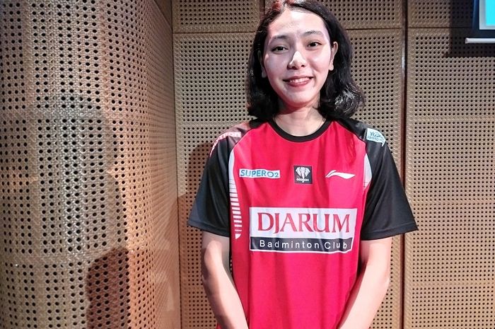 Pebulu tangkis ganda campuran Indonesia, Gloria Emanuelle Widjaja, di Galeri Indonesia Kaya, Jakarta, Selasa (14/2/2023).