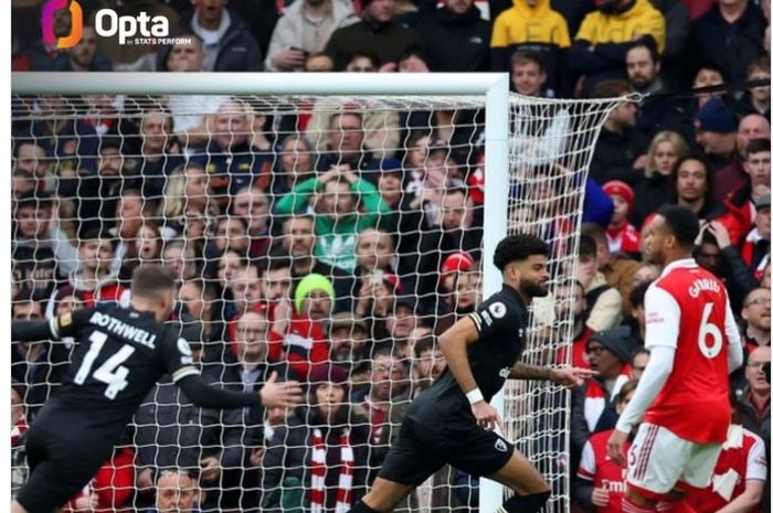 Pemain Bournemouth, Phillip Billing (tengah), membuat gol ke Arsenal dalam waktu 9,11 detik dalam laga pekan ke-26 Liga Inggris 2022-2023, Sabtu (4/3/2023)