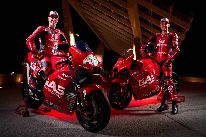 Launching tim satelit KTM, GASGAS Tech3 yang bernuansa merah membara mirip seperti livery motor Ducati, Minggu (5/3/2023). 