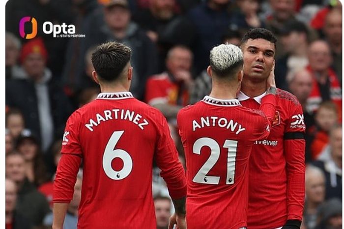 Pelatih Manchester United, Erik ten Hag, menggugat konsistensi wasit Liga Inggris setelah Casemiro (kanan) mendapat kartu merah melawan Southampton pada lanjutan Liga Inggris 2022-2023, Minggu (12/3/2023). 