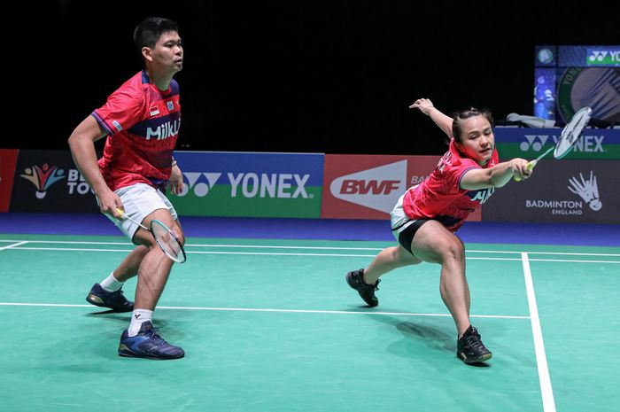 Pasangan ganda campuran Indonesia, Praveen Jordan/Melati Daeva Oktavianti, pada babak pertama All England Open 2023 di Utilita Arena, Birmingham, Inggris, Rabu (15/3/2023).