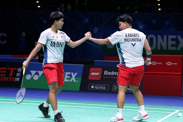 Ganda putri Indonesia, Apriyani Rahayu/Siti Fadia Silva Ramadhanti saat beraksi di babak kedua All England Open 2023, di Utilita Arena Birmingham, Inggris, Kamis (16/3/2023).