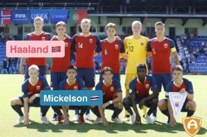 Bek kanan Timnas Thailand, Nicholas Mickelson, saat masih menjadi rekan setim Erling Haaland di tim muda Norwegia.