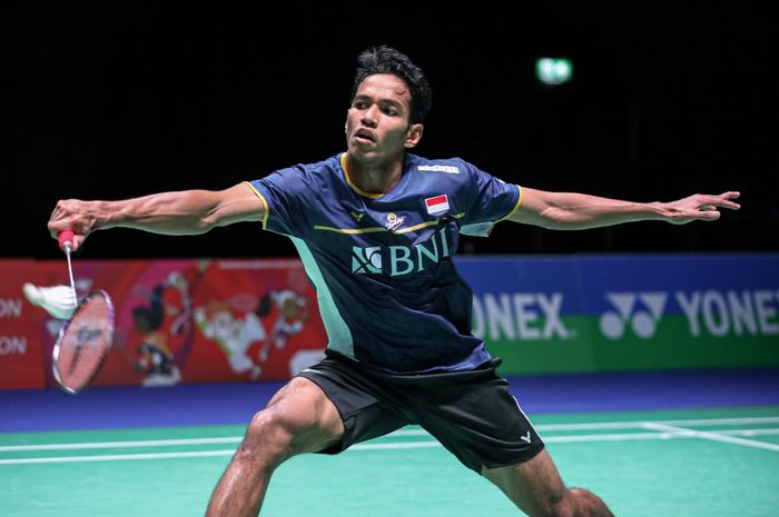 Tunggal putra asal Indonesia, Chico Aura Dwi Wardoyo saat tampil pada babak kedua All England Open 2023 di Utilita Arena Birmingham, Inggris Kamis (16/3/2023).