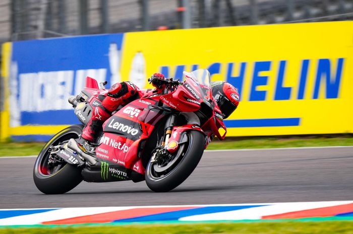 Aksi pembalap Ducati, Francesco Bagnaia pada Sprint Race MotoGP Argentina 2023, Sabtu (1/4/2023)