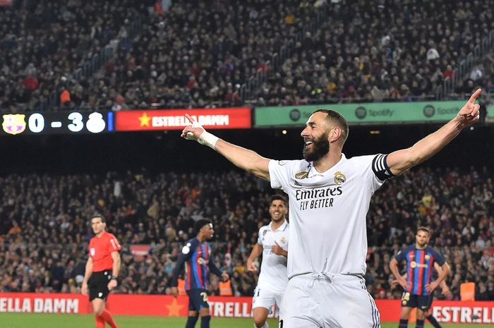 Karim Benzema cetak hattrick dalam El Clasico Barcelona vs Real Madrid pada semifinal Copa del Rey di Camp Nou (5/4/2023).