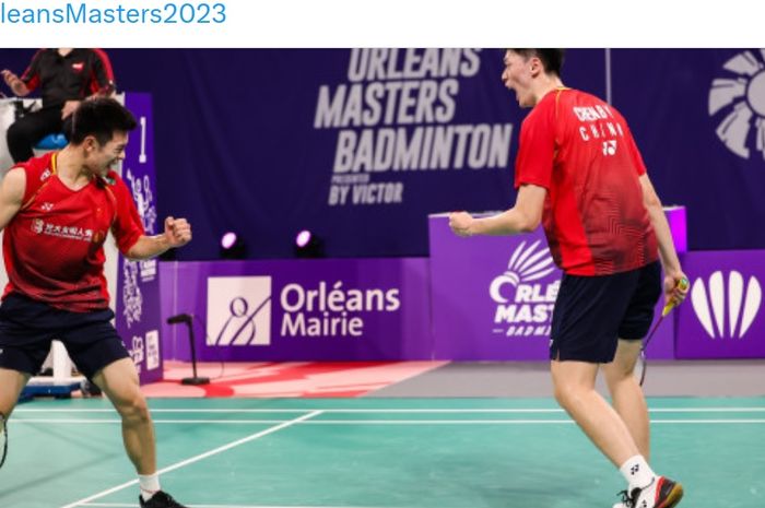 Pasangan ganda putra China, Liu Yi dan Chen Bo Yang, memenangi Orleans Masters 2023 setelah mengalahkan Muhammad Shohibul Fikri/Bagas Maulana (Indonesia) pada final di Palais des Sports, Orleans, Prancis, 9 April 2023.