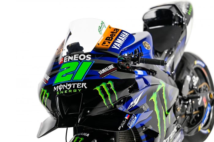 Potret motor Yamaha YZR-M1 milik pembalap Monster Energy Yamaha, Franco Morbidelli. Masa depan Franky yang belum pasti membuat si kuda besi berpotensi berganti pemilik pada musim depan.  