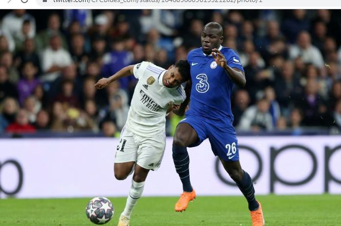 Momen duel Kalidou Koulibaly dengan Rodrygo dalam laga leg pertama babak perempat final Liga Champions 2022-2023.