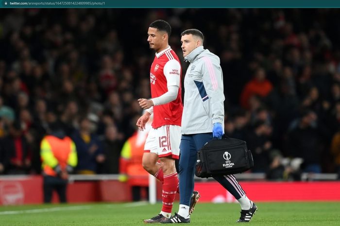 Bek Arsenal, William Saliba, dipastikan absen saat timnya melawan Manchester City dalam lanjutan Liga Inggris 2022-2023.