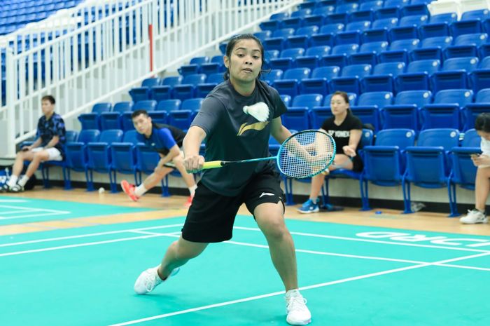 Tunggal putri Indonesia, Gregoria Mariska Tunjung saat berlatih jelang babak pertama Kejuaraan Asia 2023 di Sheikh Rashid bin Hamdan Indoor Hall, Dubai, Uni Emirat Arab, Selasa (25/4/2023).