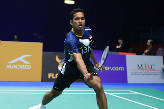 Pebulu tangkis tunggal putra Indonesia, Chico Aura Dwi Wardoyo, pada babak pertama Kejuaraan Asia 2023 di Sheikh Rashid Bin Hamdan Indoor Hall, Al Nasr Club, Rabu (26/4/2023).