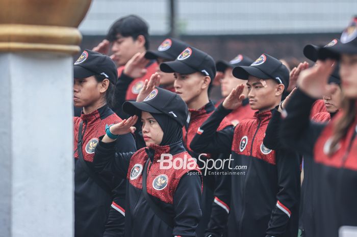 Suasana pelepasan kontingen Indonesia untuk SEA Games 2023 di Kantor Kemenpora, Senayan, Jakarta, Selasa (2/5/2023) pagi.