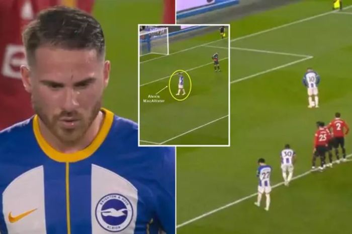 Gelandang Brighton, Alexis Mac Allister, mencetak gol penalti ke gawang Man United, Jumat (5/5/2023) dini hari WIB.