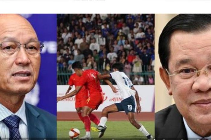 Presiden Federasi Sepak Bola Kamboja (FFC) Sao Sokha (kiri) dan Perdana Menteri Kamboja Hun Sen (kanan).