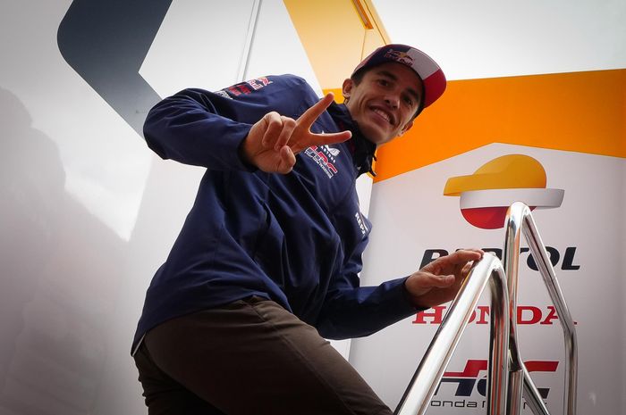 Pembalap Repsol Honda, Marc Marquez, berpose jelang MotoGP Prancis 2023,  Kamis (12/5/2023).