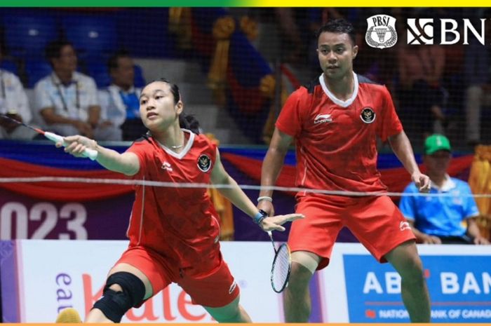 Ganda campuran Indonesia, Rehan Naufal Kusharjanto/Lisa Ayu Kusumawati saat tampil di perempat final bulu tangkis SEA Games 2023 kategoti individual, di Badminton Hall Morodok Techo, Kamboja, MInggu (14/5/2023)