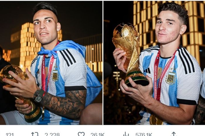 Dua penyerang timnas Argentina di Piala Dunia 2022, Lautaro Martinez dan Julian Alvarez, berhadapan di final Liga Champions 2022-2023.