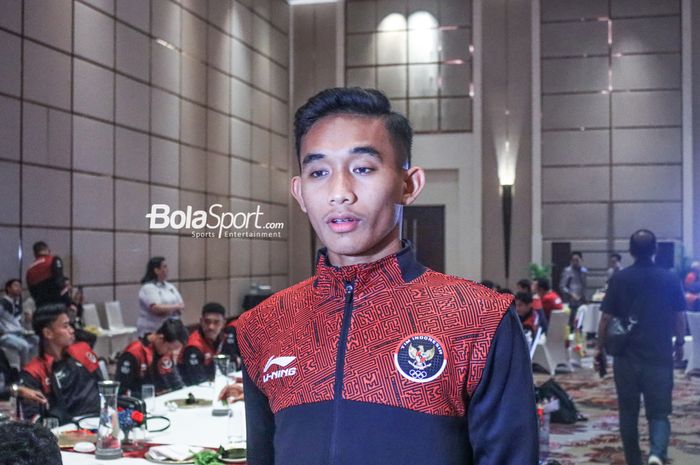 Bek timnas U-22 Indonesia, Rizky Ridho, saat ditemui di Hotel Fairmont, Senayan, Jakarta, Jumat (19/5/2023) malam.