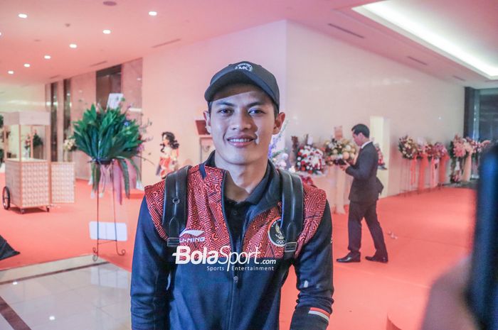 Bek timnas U-22 Indonesia, Alfeandra Dewangga, saat ditemui di Hotel Fairmont, Senayan, Jakarta, Jumat (19/5/2023) malam.