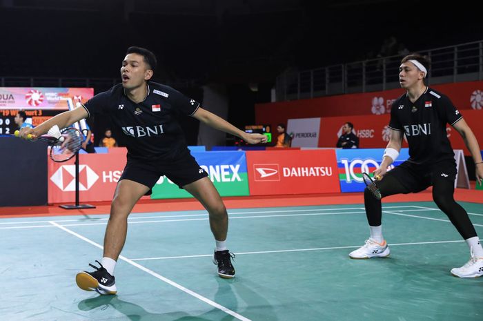 Pasangan ganda putra, Fajar Alfian/Muhammad Rian Ardianto, pada babak pertama Malaysia Masters 2023 di Axiata Arena, Kuala Lumpur, Selasa, 23 Mei 2023