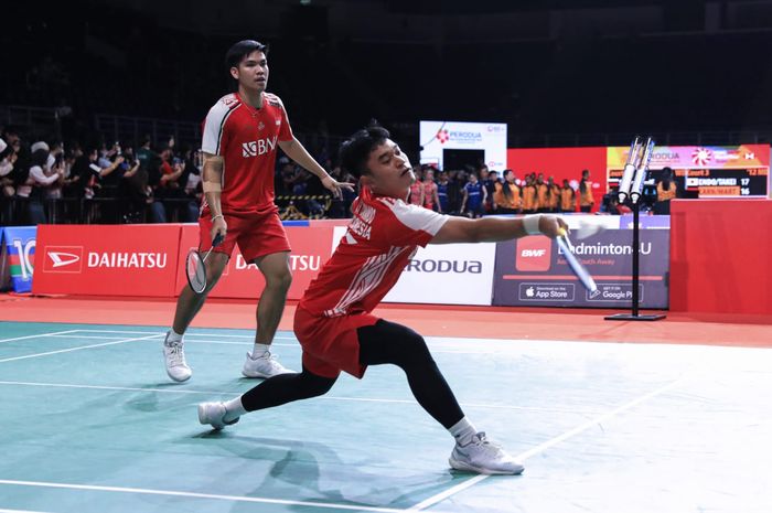 Pasangan ganda putra, Leo Rolly Carnando/Daniel Marthin, pada babak pertama Malaysia Masters 2023 di Axiata Arena, Kuala Lumpur, Selasa, 23 Mei 2023