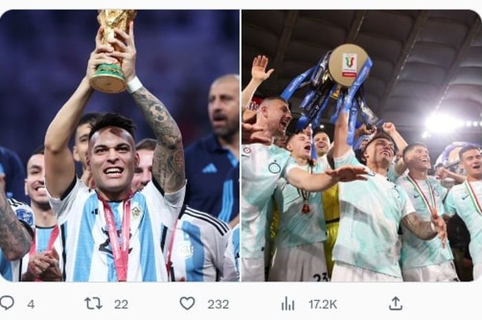 Dari juara Piala Dunia 2022 ke Coppa Italia 2022-2023, Lautaro Martinez sah disebut Raja Final usai membawa Inter Milan kalahkan Fiorentina (24/5/2023).