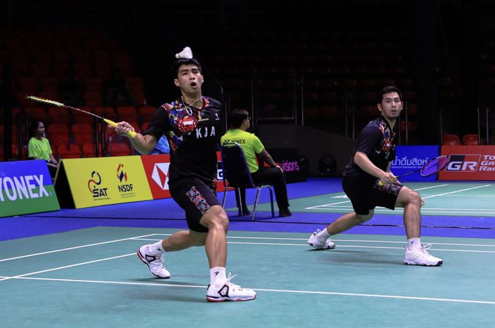 Pasangan ganda putra Indonesia, Sabar Karyaman Gutama/M. Reza Pahlevi, pada kualifikasi Thailand Open 2023 di Indoor Stadium Huamark, Bangkok Selasa (30/5/2023).