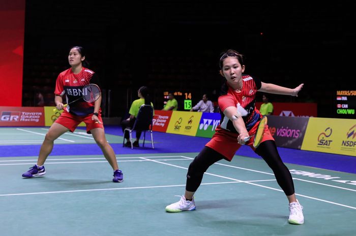 Ganda putri Indonesia, Lanny Tria Mayasari/Ribka Sugiarto saat beraksi di babak pertama Thailand Open 2023, di Indoor Stadium Huamark, Bangkok, Thailand, Rabu (31/5/2023).