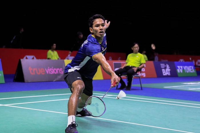 Pebulu tangkis tunggal putra Indonesia, Chico Aura Dwi Wardoyo, pada babak pertama Thailand Open 2023 di Indoor Stadium Huamark, Bangkok, Rabu (31/5/2023).