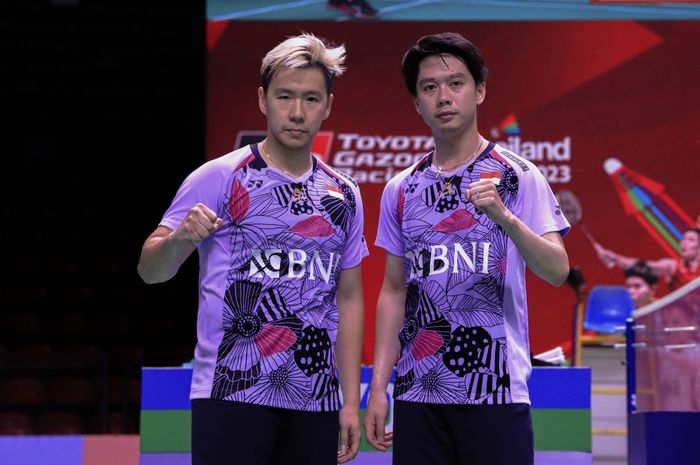 Ganda putra Indonesia, Marcus Fernaldi Gideon/Kevin Sanjaya Sukamuljo, memenangi perempat final Thailand Open 2023 di Indoor Arena Huamark, Bangkok, Thailand, 2 Juni 2023.