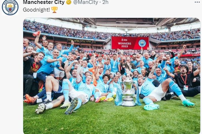 Menjuarai Piala FA 2022-2023, Manchester City jadi sudah memenangi 13 trofi dalam 6 musim terakhir.