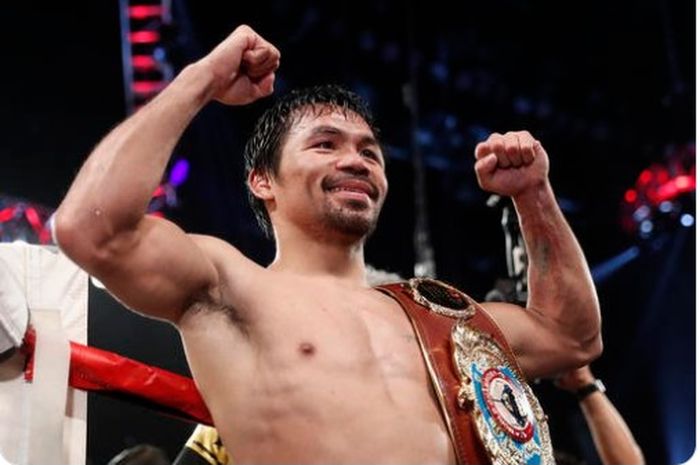 Petinju legendaris yang memenangi 12 sabuk juara dunia dari 8 kelas berbeda, Manny Pacquiao. 