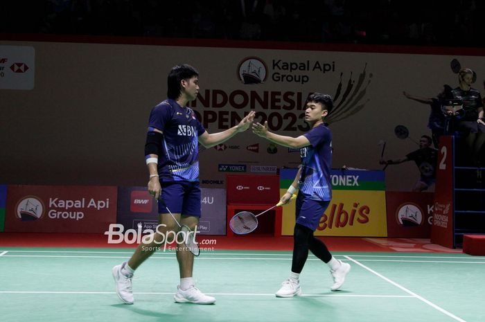 Leo Rolly Carnando/Daniel Marthin saat tampil pada Indonesia Open 2023 di Istora Senayan, Jakarta, Jumat , 16 Juni 2023