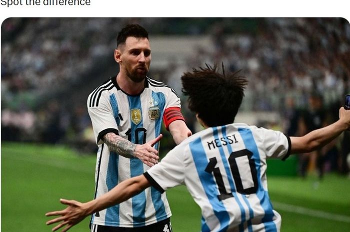 Seorang fans aasal China memeluk Lionel Messi di tengah laga Argentina vs Australia.