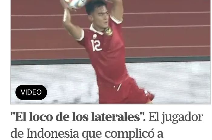 Potongan gambar dari website La Nacion untuk berita Pratama Arhan