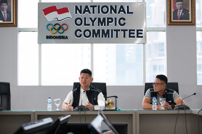 Ketua NOC Indonesia, Raja Sapta Oktohari menyampaikan permohonan maaf setelah Indonesia batalkan ANOC World Beach Games 2023 di Bali, Rabu (5/7/2023).