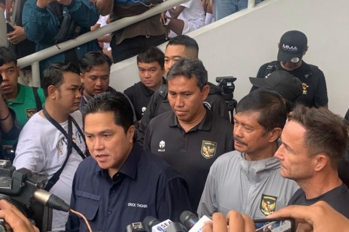 Ketua Umum PSSI, Erick Thohir, saat ditemui di Stadion Madya, Senayan, Jakarta Pusat, Kamis (6/7/2023).