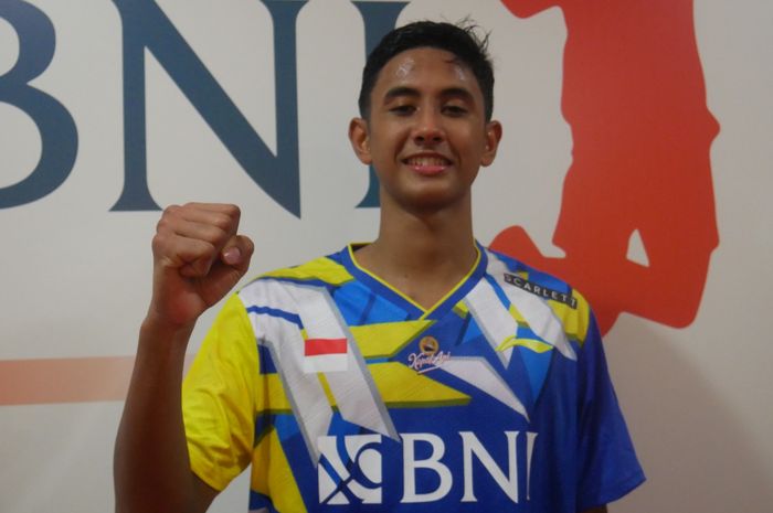 Tunggal putra Indonesia, Alwi Farhan usai menyumbang angka kedua bagi Indonesia atas Thailand pada semifinal beregu Kejuaraan Asia Junior 2023 di GOR Among Raga, Yogyakarta, Senin (10/7/2023)