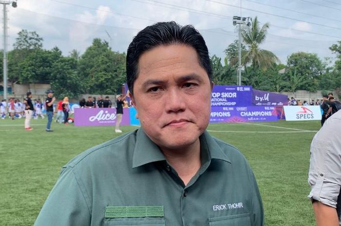 Ketua Umum PSSI, Erick Thohir di ASIOP training ground Sentul, Bogor, Jawa Barat, Minggu (16/7/2023)