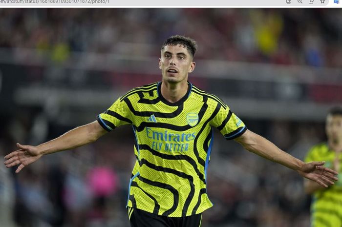 Kai Havertz mencetak gol untuk Arsenal dalam laga pramusim Arsenal melawan MLS All-Stars di Audi Field Stadium, Kamis (20/7/2023).