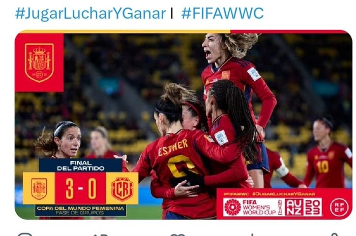 Spanyol mengalahkan Kosta Rika 3-0 dalam laga Grup C Piala Dunia Wanita 2023 di Wellington, Jumat (21/7/2023).