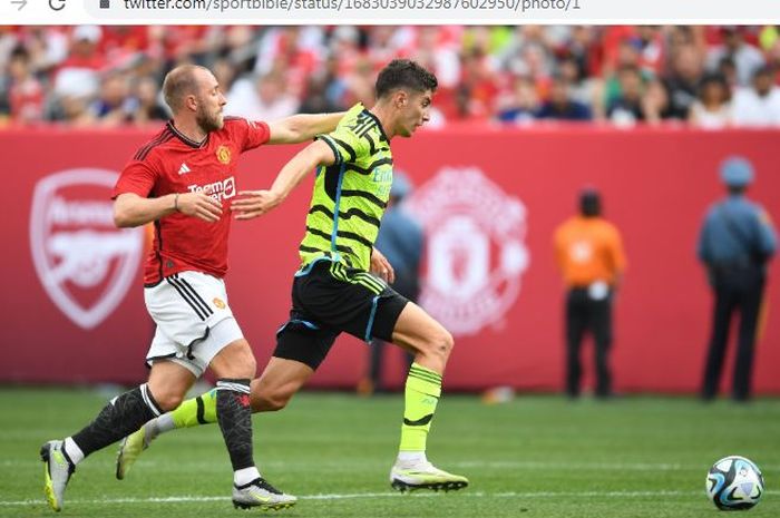 Aksi Kai Havertz dalam laga uji coba Arsenal vs Man United di Amerika Serikat, Minggu (23/7/2023).