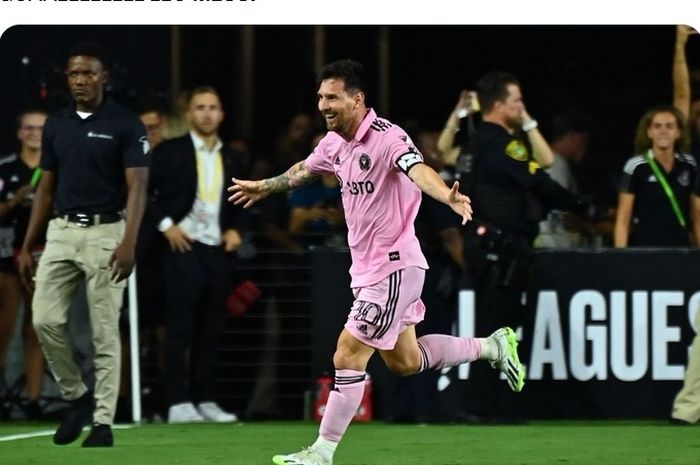 Lionel Messi merayakan golnya ke gawang Atlanta UNited pada matchday kedua Leagues Cup 2023.