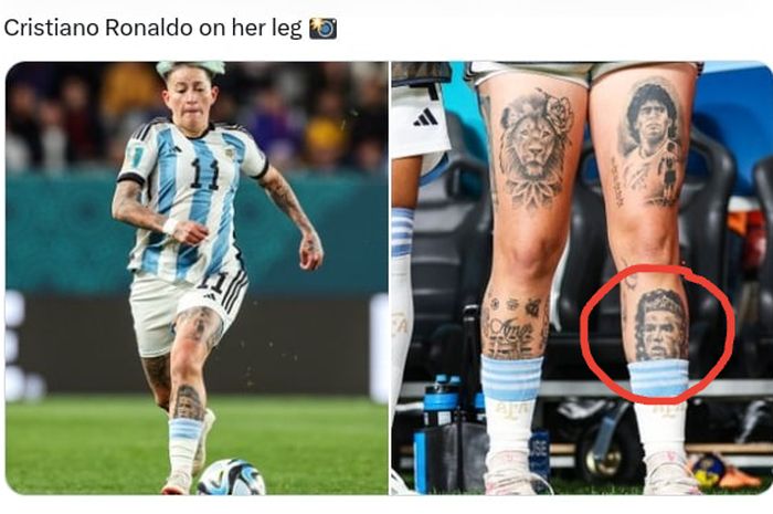 Striker timnas Argentina di Piala Dunia Wanita, Yamila Rodriguez, dibully warganet karena memakai tato Cristiano Ronaldo, tapi tak ada Lionel Messi.