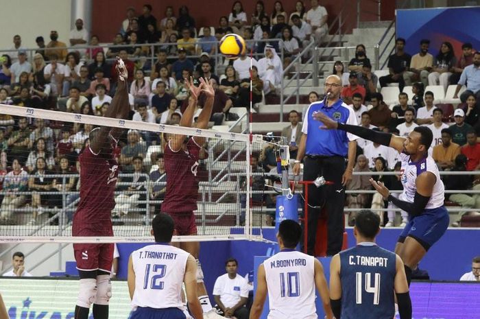 Laga antara Thailand dan Qatar pada babak perempat final FIVB Challenger Cup 2023 pada Jumat, 28 Juli 2023