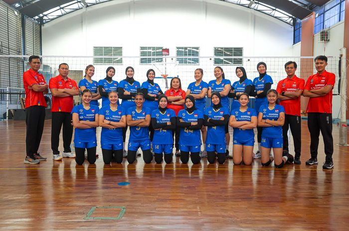 Tim voli putri Indonesia yang diwakili Bandung BJB Tanda Mata berpose jelang SEA V League 2023.