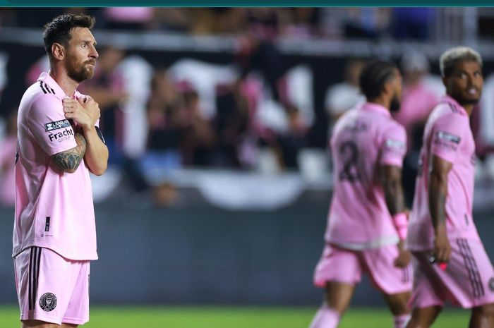 Selebrasi Lionel Messi menirukan Black Panther dalam laga Inter Miami vs Orlando City pada ajang Leagues Cup, Kamis (3/8/2023) pagi WIB.