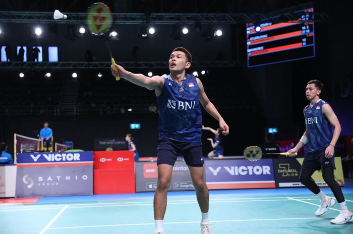 Pasangan ganda putra Indonesia, Fajar Alfian/Muhammad Rian Ardianto, pada babak kedua Australian Open 2023 di Quay Centre, Sydney Olympic Park, Kamis (3/8/2023).